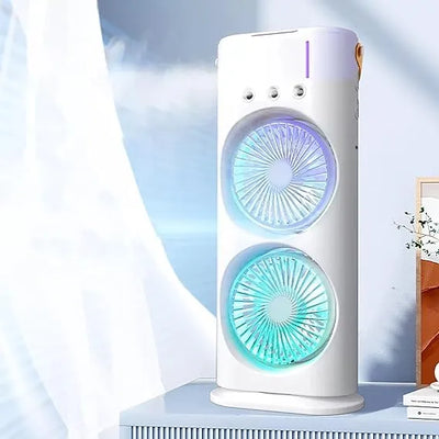 Portable Mini Double Fan Air Cooler With Mist Humidifier And Led Lighting